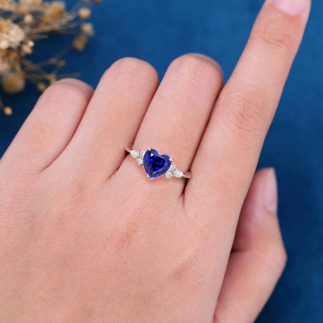 Heart cut Lab Sapphire Engagement ring