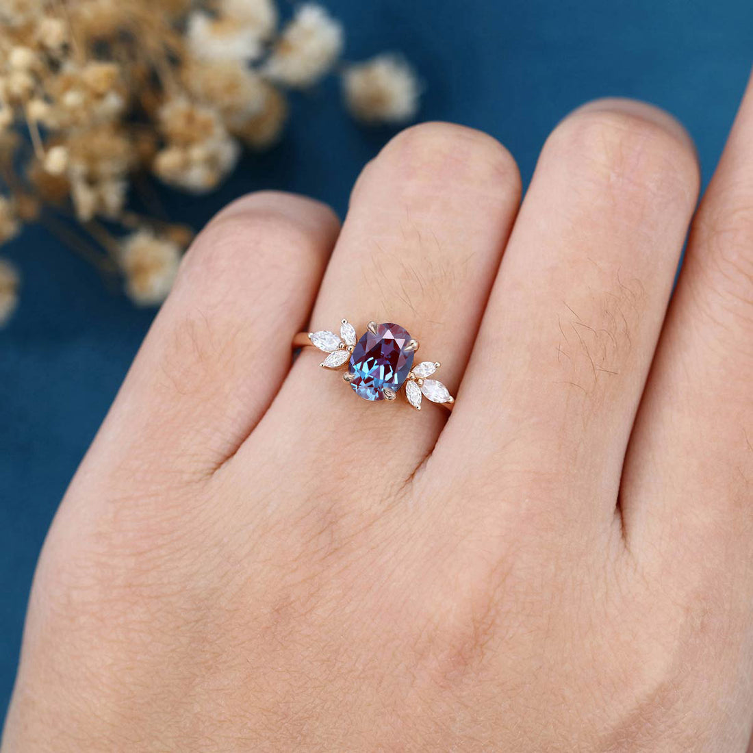 Oval cut Lab Alexandrite | Diamond Engagement ring