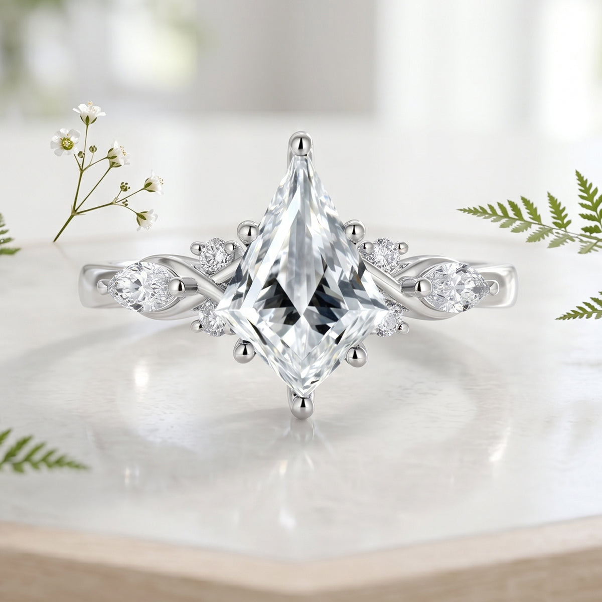 1.0CT~3.0CT Kite cut Lab grown Diamond Cluster Engagement Ring
