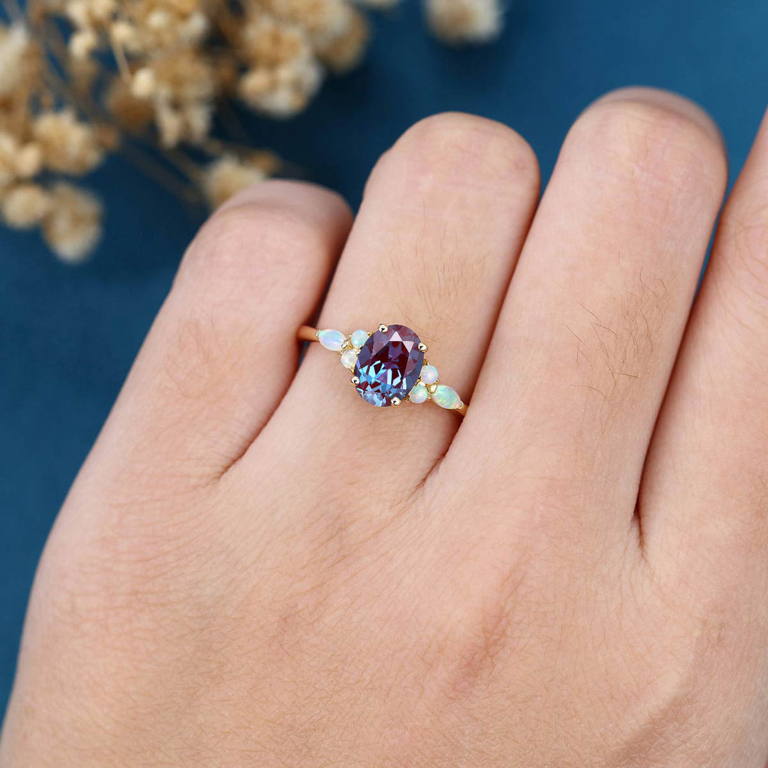 Oval cut Lab Alexandrite | Diamond Engagement ring