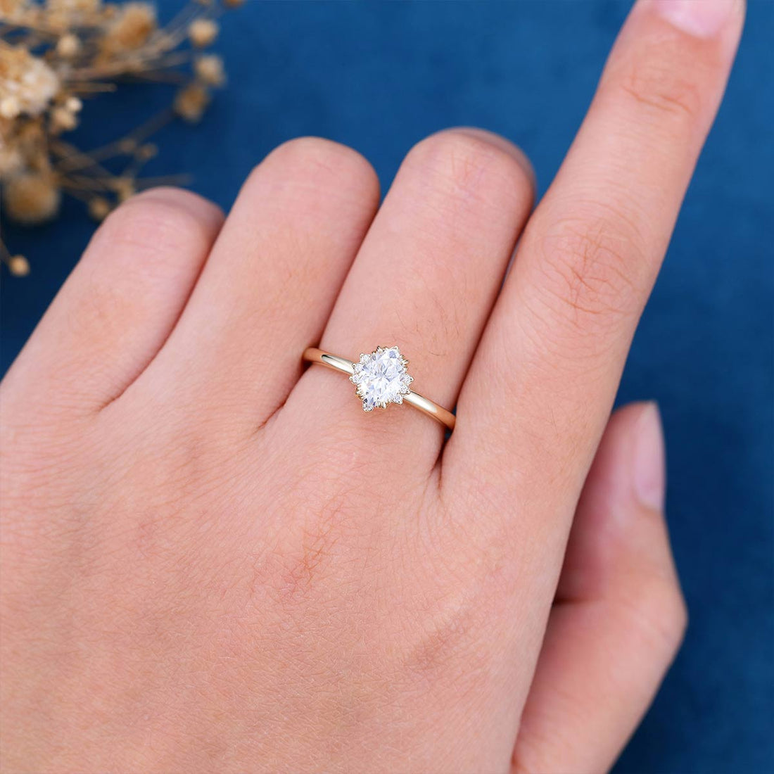 Oval cut Moissanite Cluster Engagement Ring