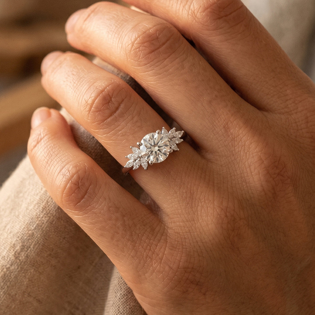 1.0CT Round cut Lab Grown Diamond Cluster Engagement Ring