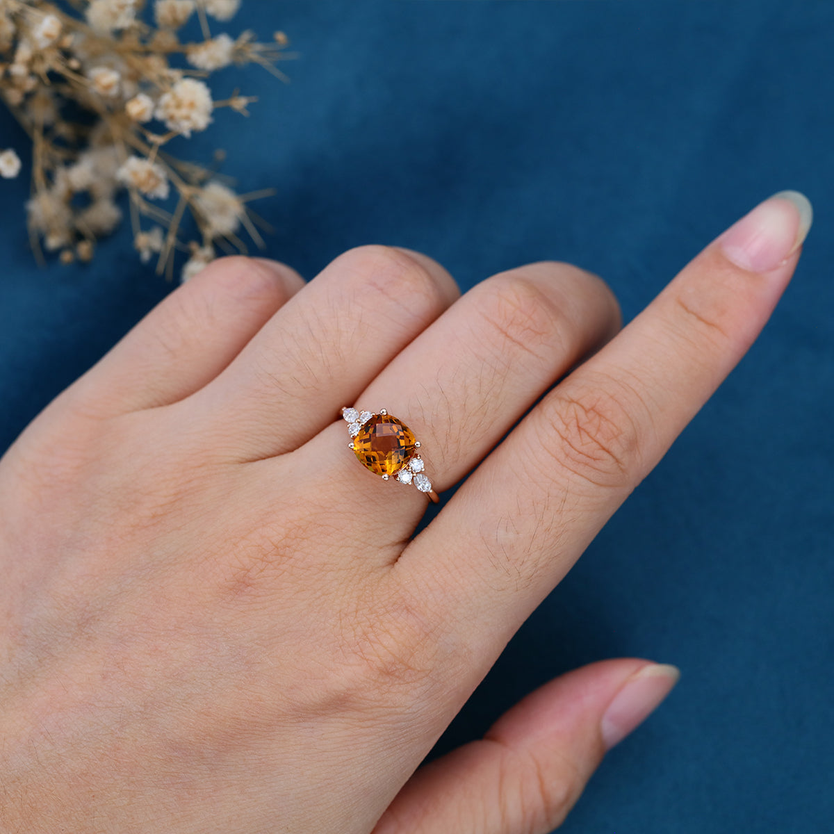 Square cut Citrine Solid Gold Engagement Ring