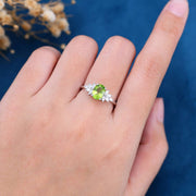 1.5Carat Oval cut Olivine Cluster Engagement Ring