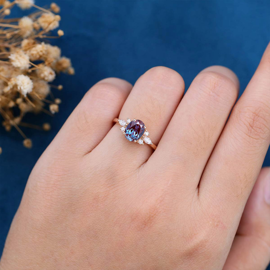 1.5Carat Oval cut Lab Alexandrite | Diamond Engagement ring