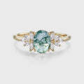 1.3 Carat Natural Green Moss Agate Oval cut cluster Engagement Ring