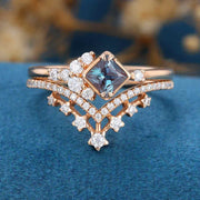 Princess cut Lab Alexandrite | Diamond Wedding Bridal Set