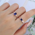 Forever Glow Lab Sapphire Couple Rings | Rose Gold Leaf Wedding Bridal Set