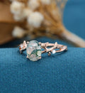 Nature Inspired Oval cut Moss Agate Leaf Gold Engagement Ring