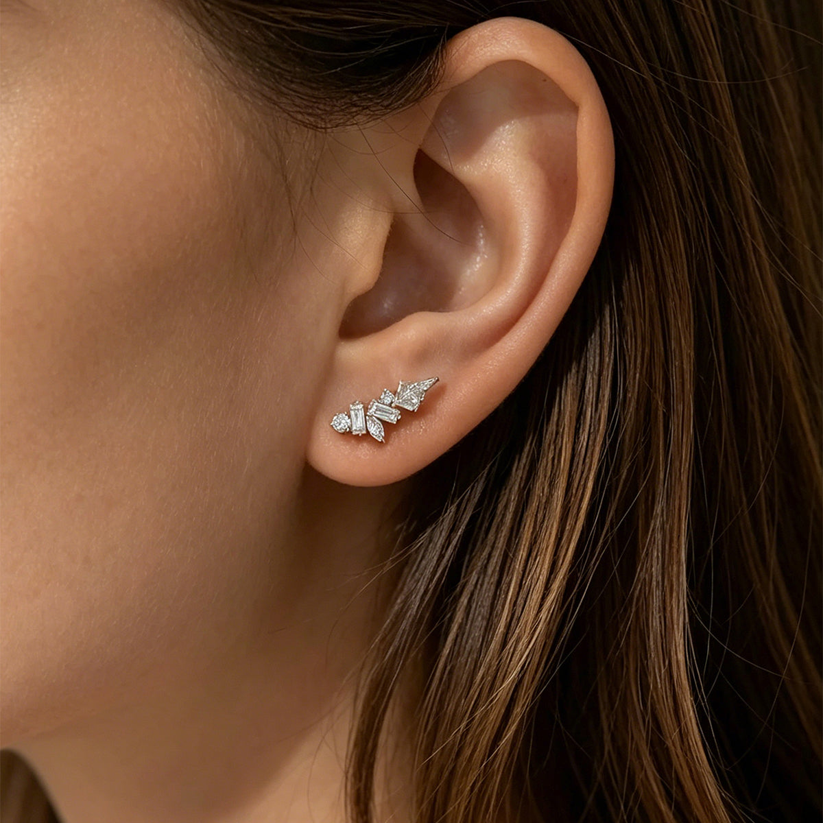 Multi Shape Lab grown Diamonds Antique Cluster Drop Earrings Set