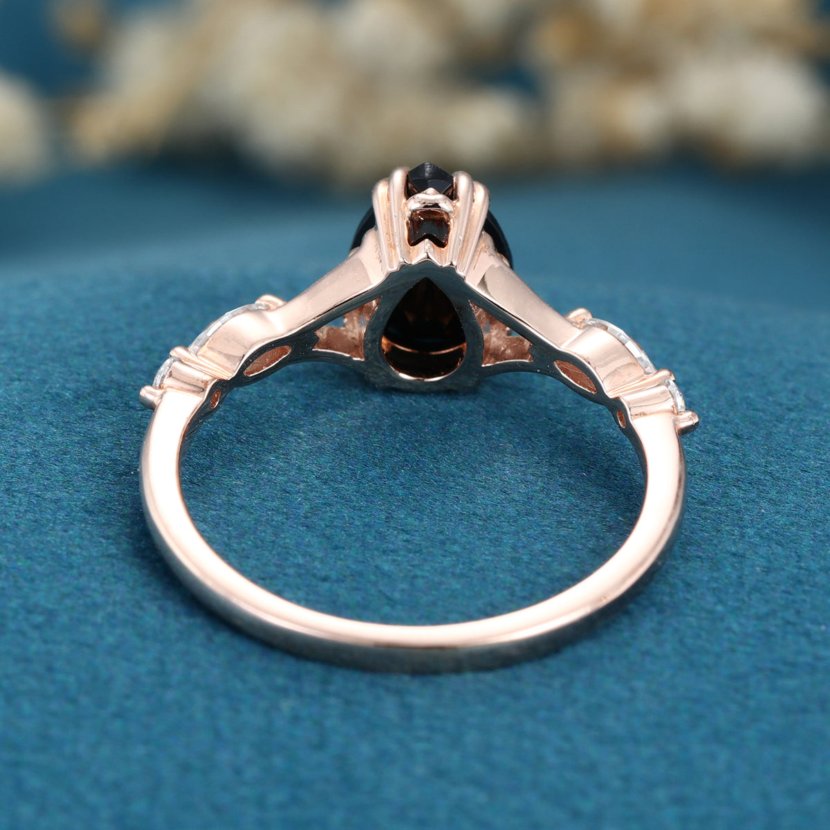 Pear cut Black Onyx Solid Gold Engagement Ring