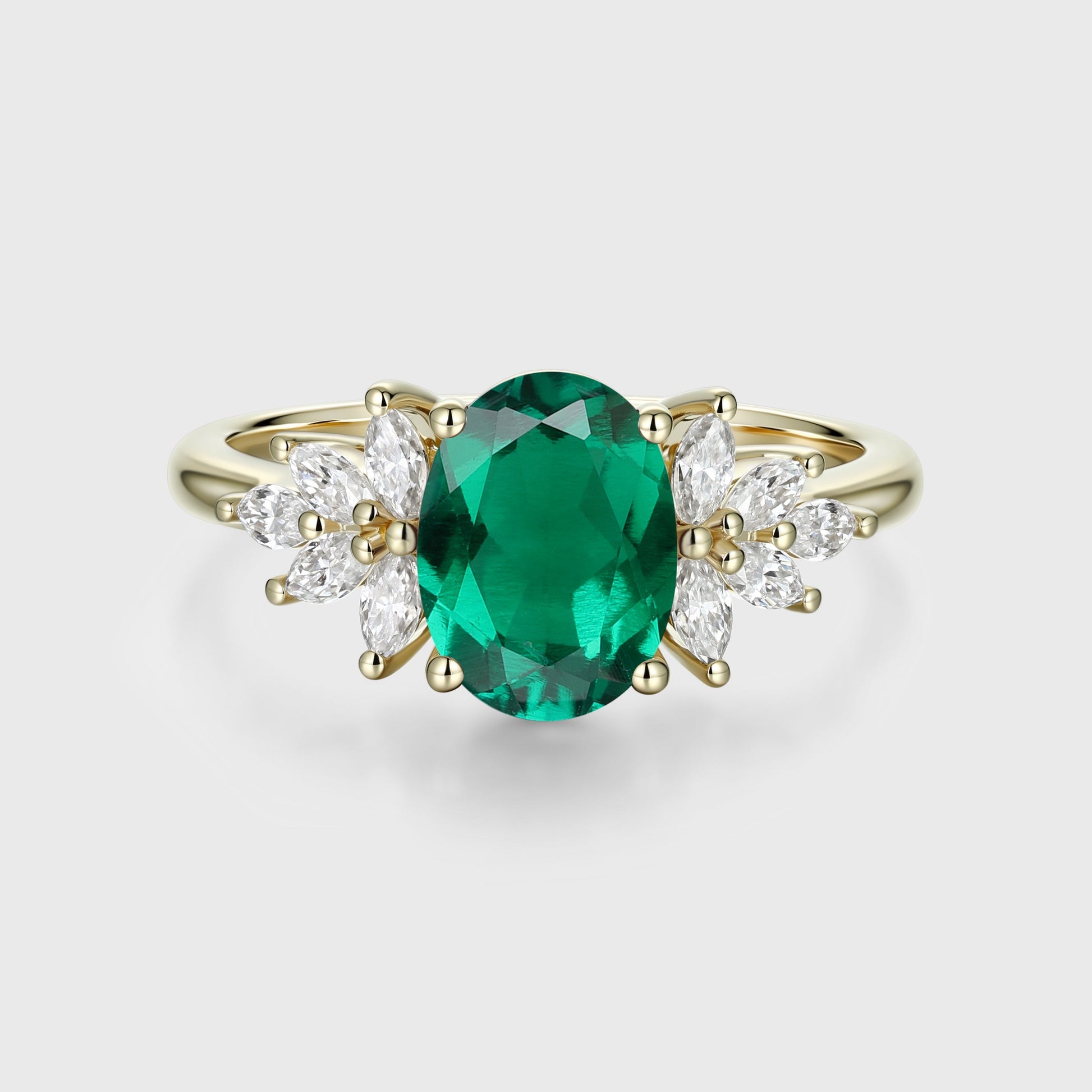 1.5Carat Oval cut Emerald Cluster Engagement ring