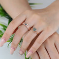 Forever Glow Moss Agate Couple Rings | Rose Gold Leaf Wedding Bridal Set