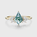 Kite Cut Natural Green Moss Agate Cluster Engagement Ring