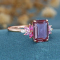 Radiant Cut lab Alexandrite  Cluster Engagement Ring 