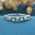 Baguette Moss Agate Matching Moissanite | Diamond Half Eternity Wedding Band