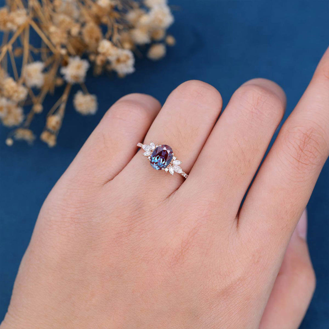 1.5Carat Oval cut Alexandrite | Diamond Engagement ring