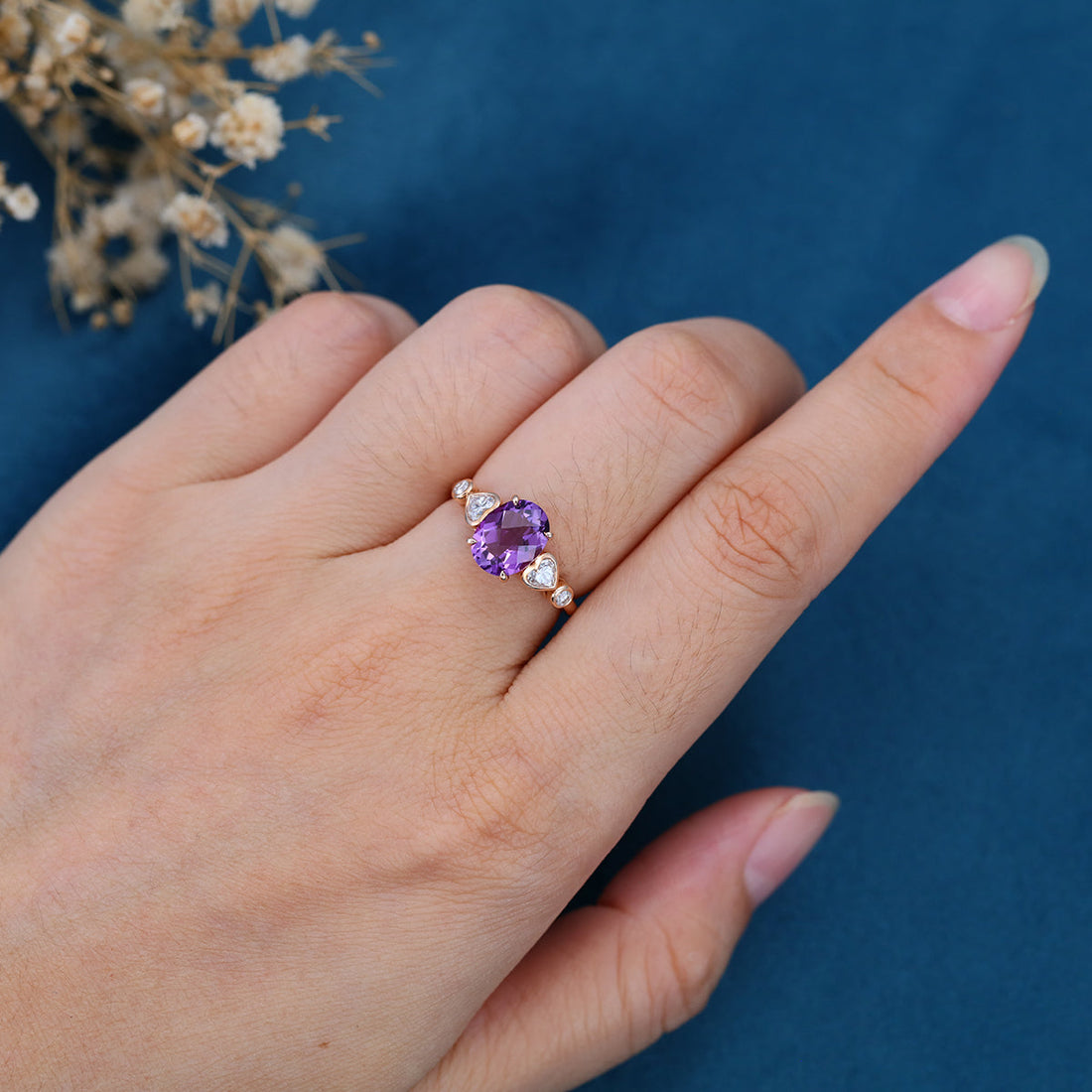 Oval cut Amethyst Solid Gold Engagement Ring
