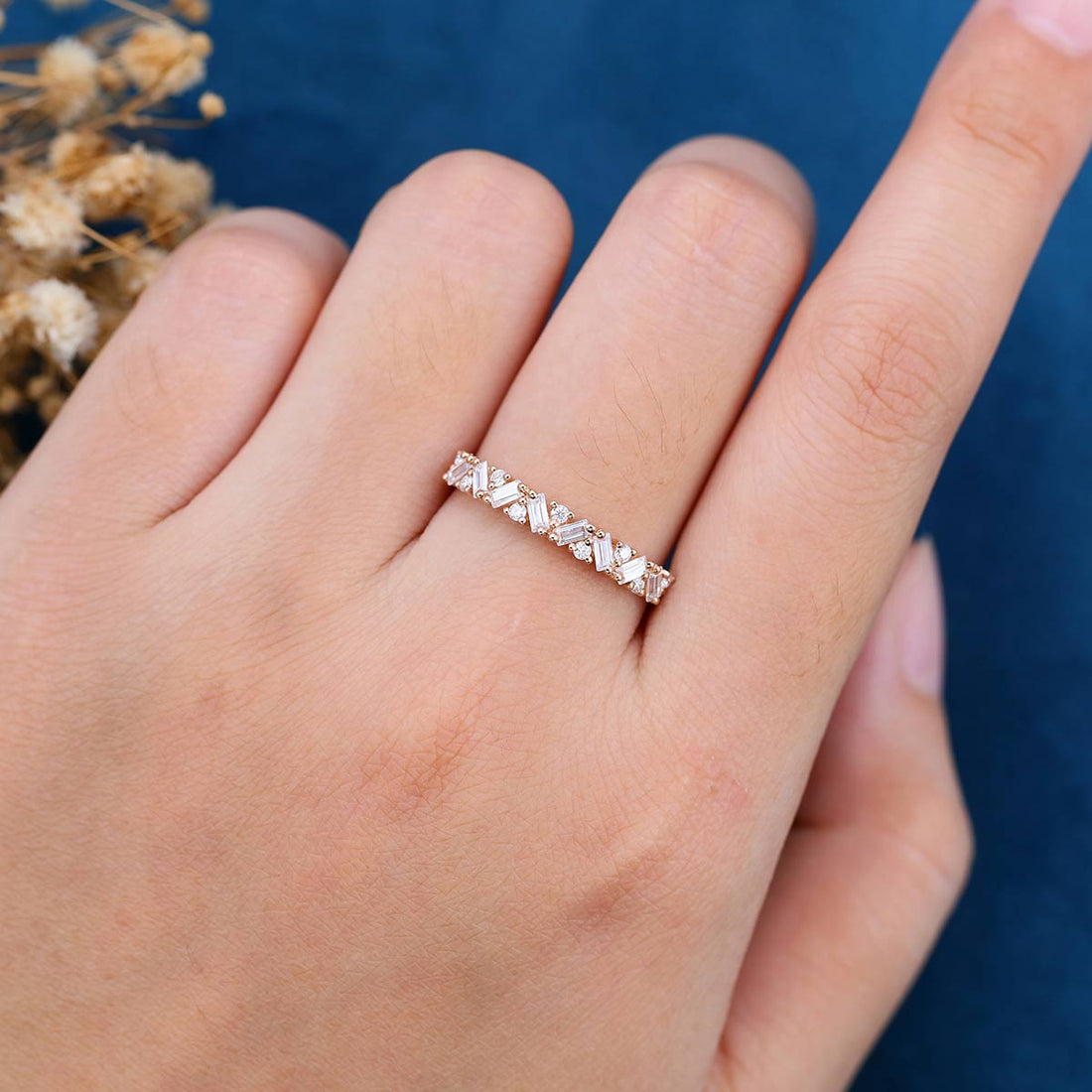 Half Eternity Baguette cut Moissanite | Diamonds Stacking Wedding Band