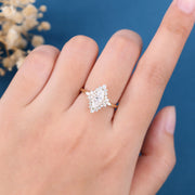 Marquise cut Moissanite Matching Gold Engagement Ring