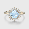 Round cut Aquamarine Halo Engagement Ring