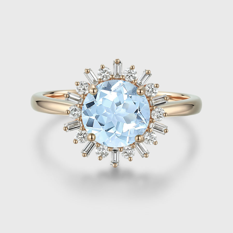 Round cut Aquamarine Halo Engagement Ring
