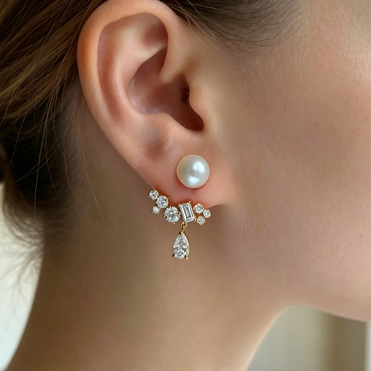Multi Shape Lab grown Diamonds Antique Cluster Earrings Set