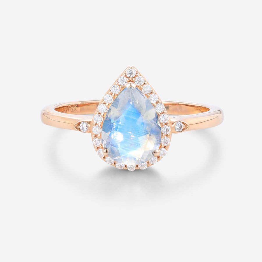 Pear cut Moonstone Halo Engagement Ring