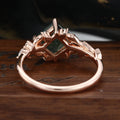 Nature Inspired Princess cut Moss Agate Damonds Leaf Gold Engagement Ring
