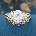 Oval cut Moissanite Cluster Engagement ring Bridal Set