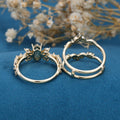 Long Hexagon cut Moss Agate Gold Wedding Bridal Set