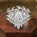1.0CT~5.0CT Pear cut Lab Grown Diamond Cluster Ring Set, Minimalist Everyday Stackable Seta