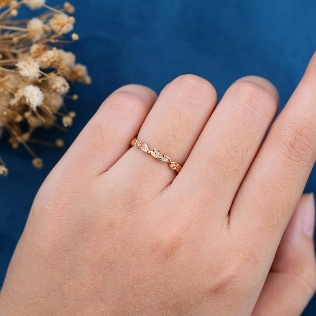 Inspired Leaf design Solid Gold Straight ring