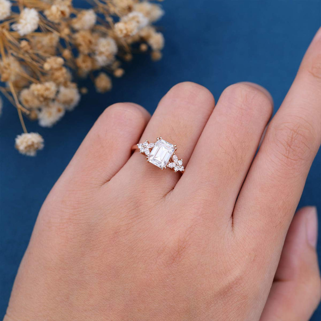 Emerald cut Moissanite Engagement ring