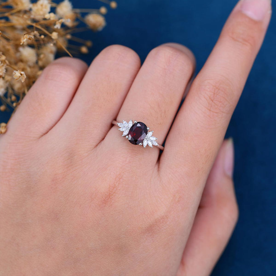 1.5Carat Oval cut garnet Cluster Engagement ring