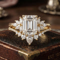 1.0CT~5.0CT Emerald cut Lab grown Diamond Cluster Engagement Ring Set