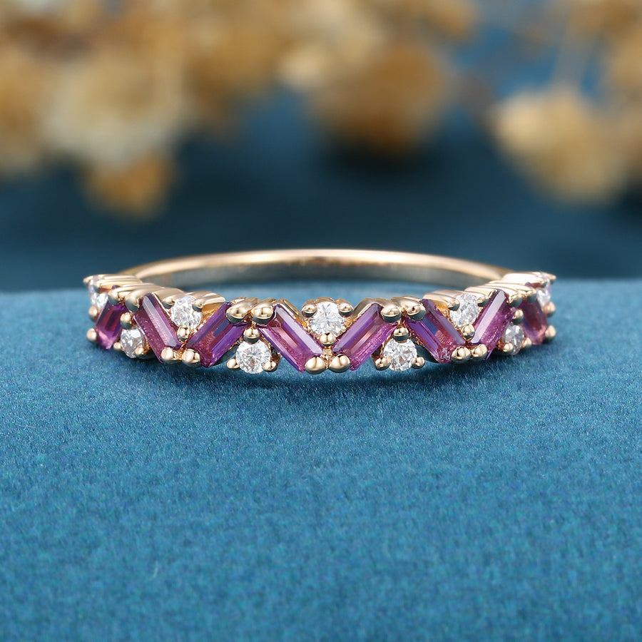 Half Eternity Baguette Amethyst Matching Moissanite|Diamond Wedding Band