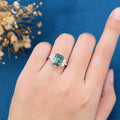 Emerald Cut Natural Green Moss Agate Cluster Engagement Ring 