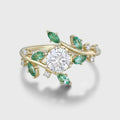 Nature Inspired Round cut Moissanite | Natural Emeralds Gold Engagement Ring