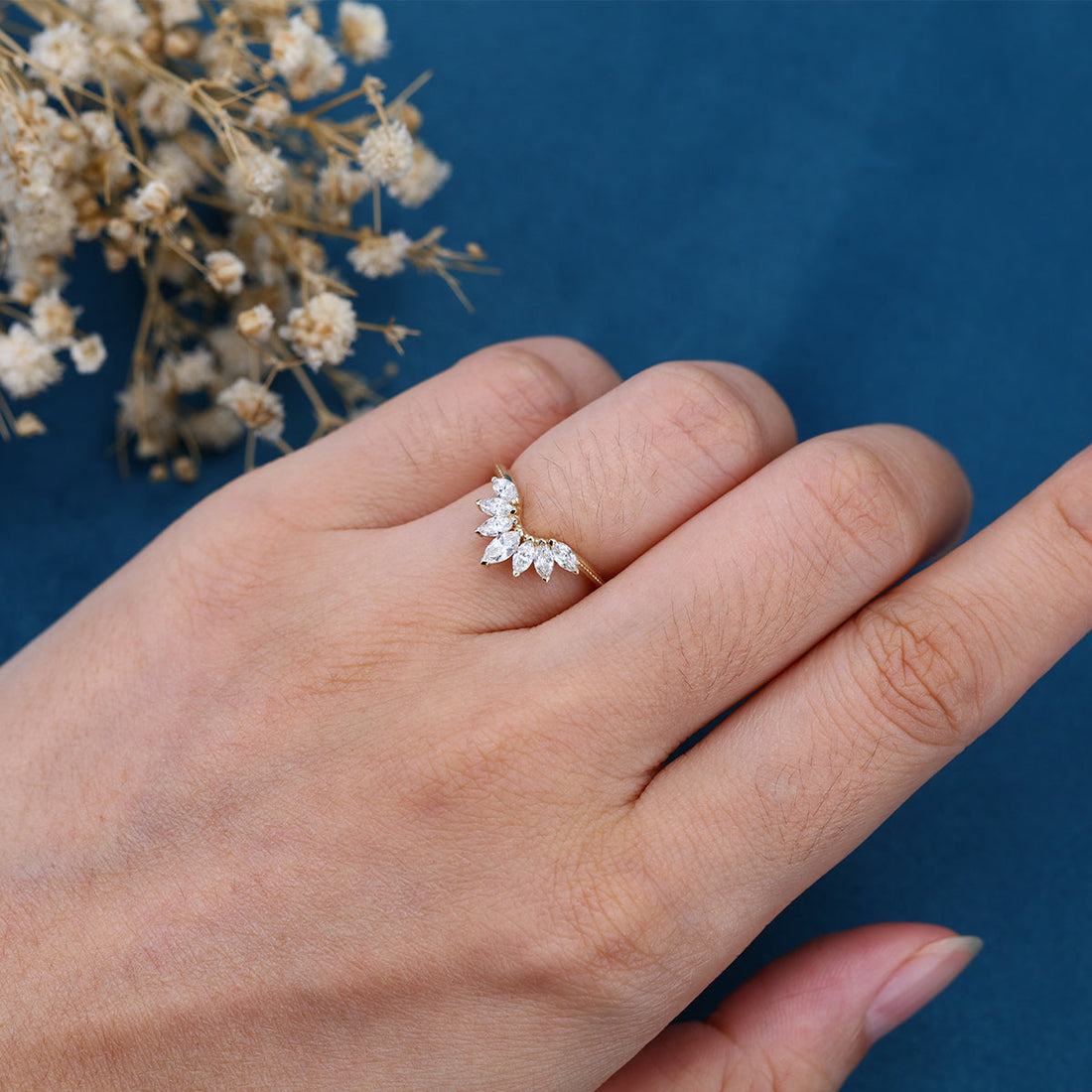 Marquise cut Moissanite Curved Wedding Band