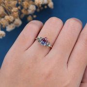 Pear cut Alexandrite  Cluster Engagement Ring 