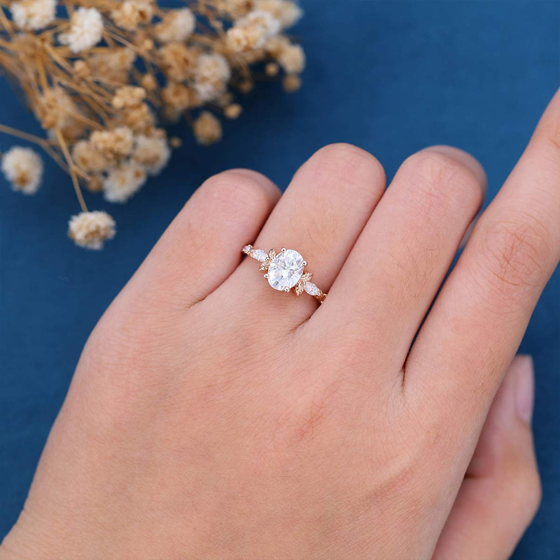 Oval cut Moissanite Cluster Engagement Ring