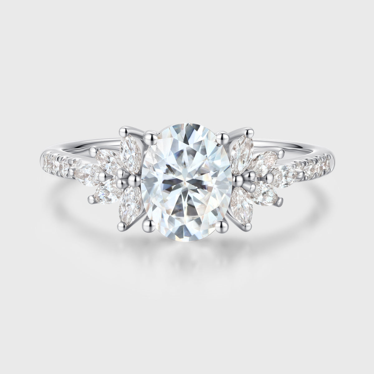 Oval cut Moissanite Cluster | Half Eternity Engagement ring