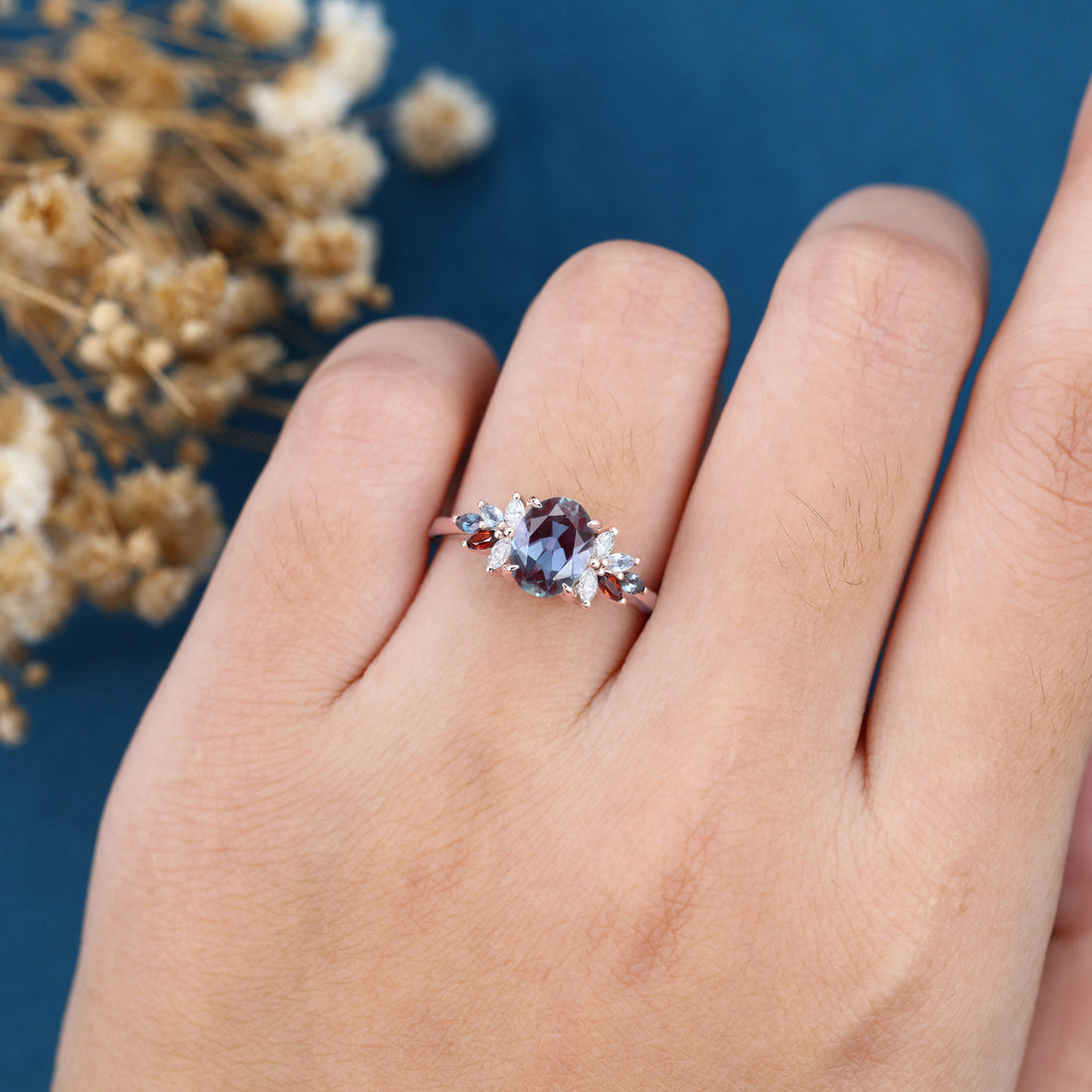 Oval cut Alexandrite Engagement ring