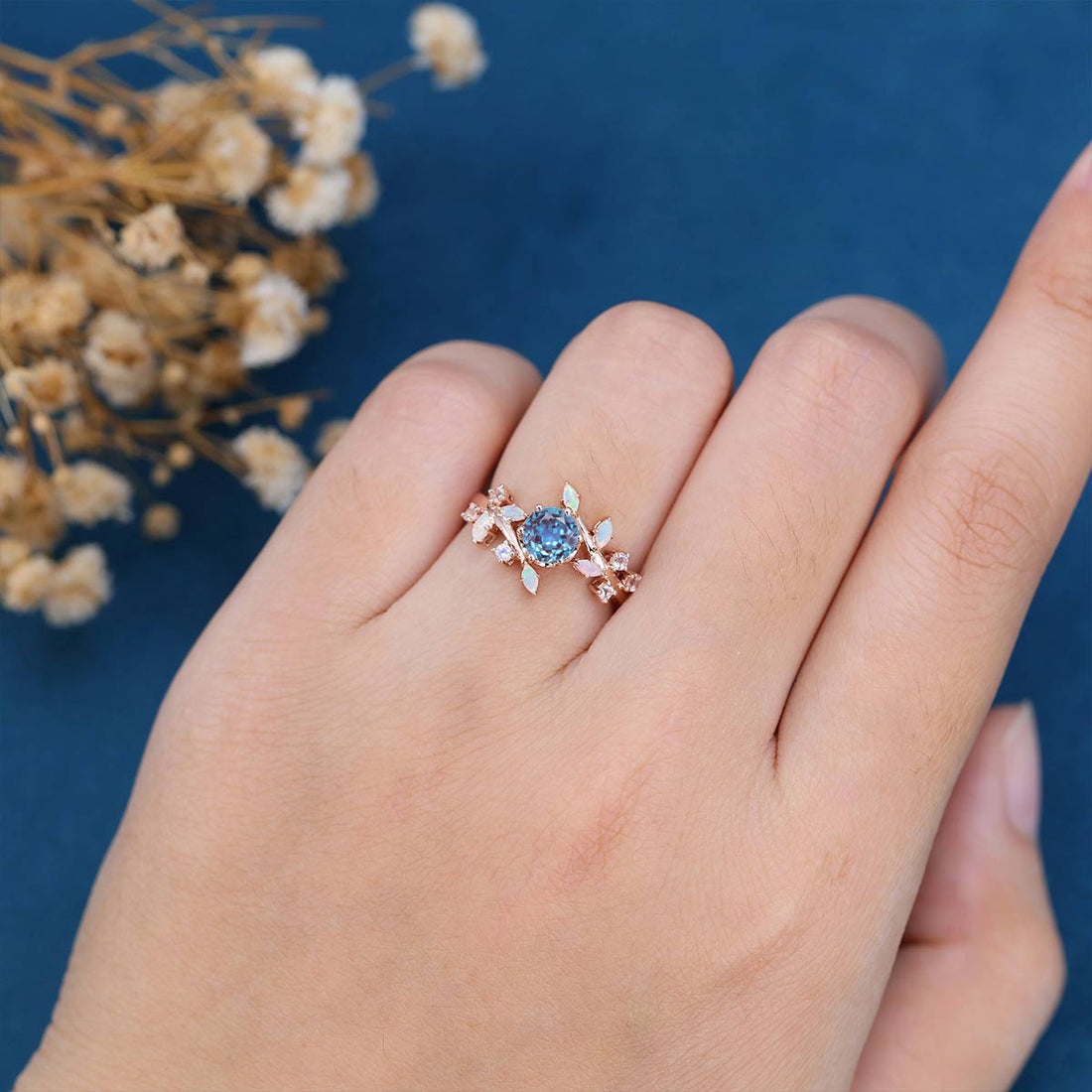 Round cut Lab Alexandrite match Opal | Moonstone Engagement Ring