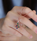 Christmas Tree Pendant Necklace with Moissanite| Lab Blue Sapphire  | Lab Emerald