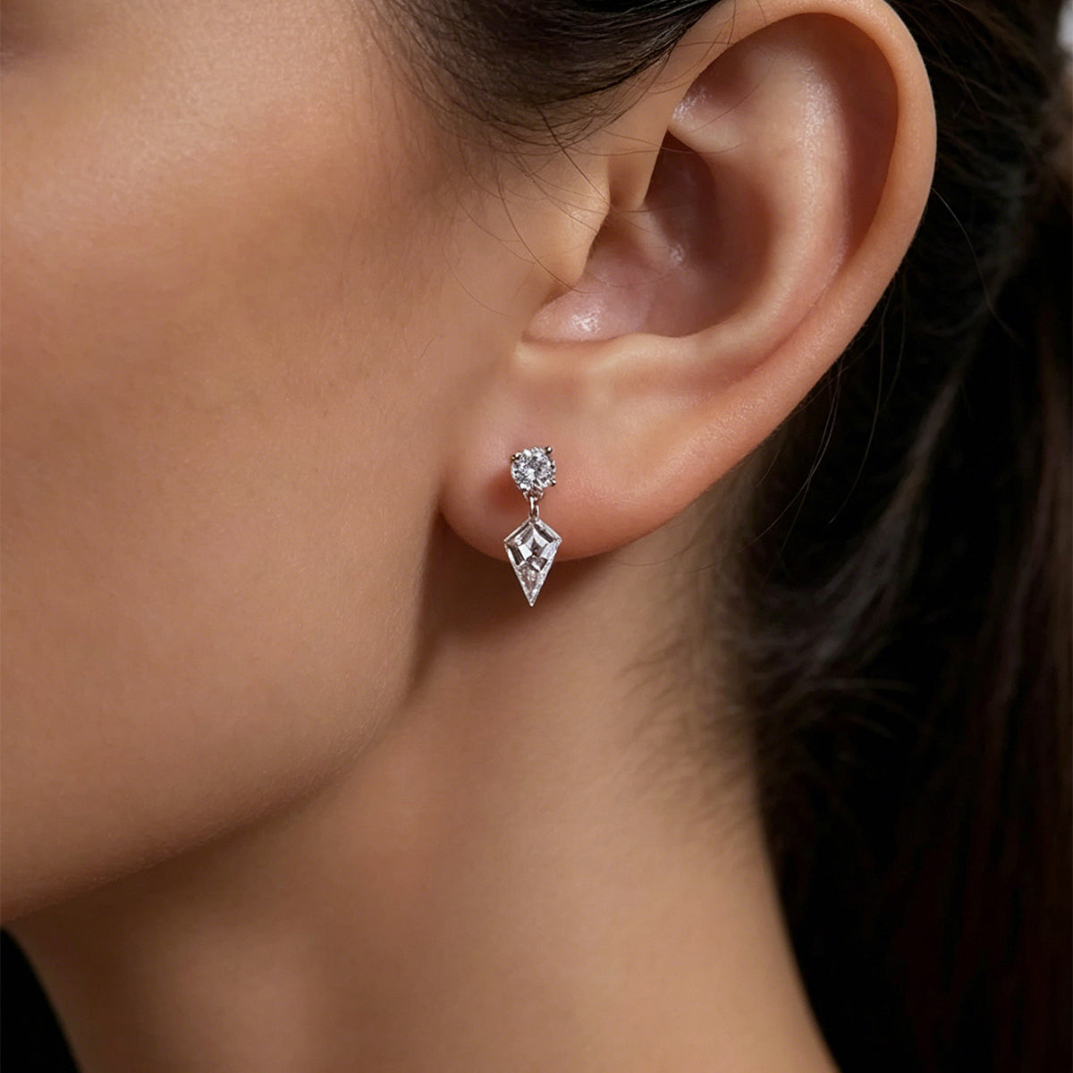 Kite cut Lab grown Diamonds Minimalist Drop Earrings Set