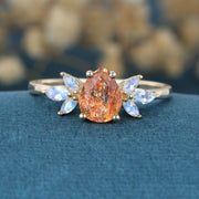 1.2 Carat Pear Sunstone Cluster Engagement Ring