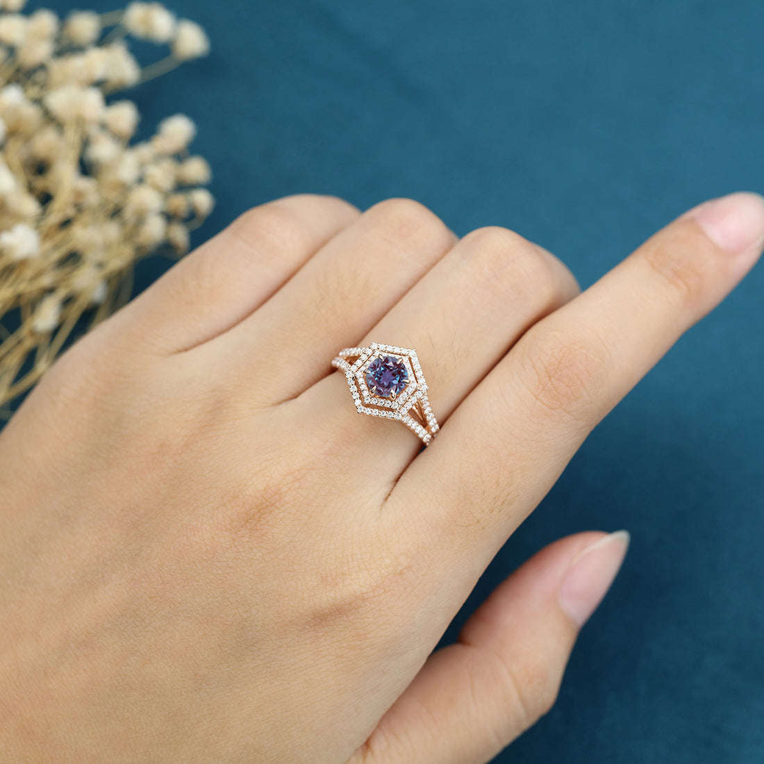 Round Cut Alexandrite Engagement Ring