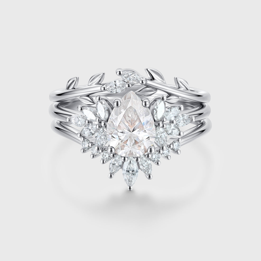 3PCS 1.2 Carat Pear Moissanite Cluster Engagement ring Bridal Set